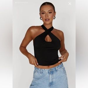 MESHKI Ailsa Keyhole Halter Top - Black